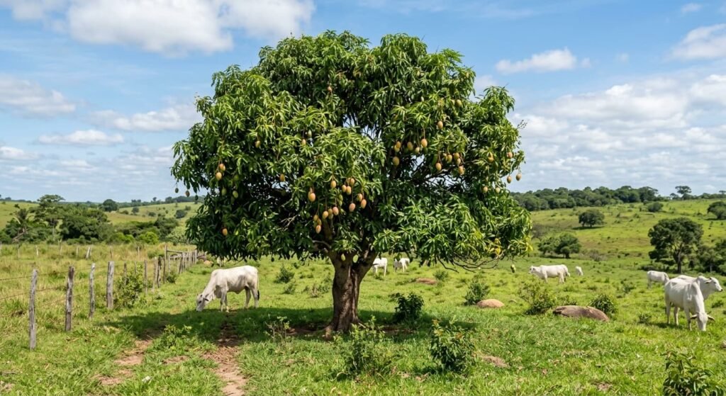 Mangueira com folhas e frutos